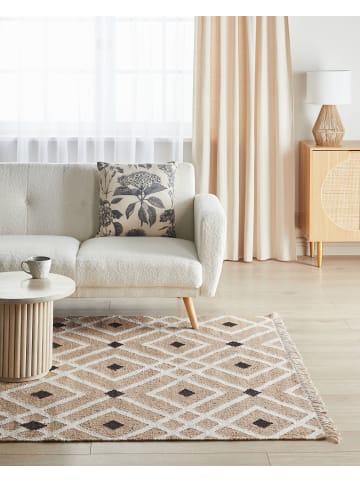 Beliani Geflochtener Teppich ESENCIK in Beige/Schwarz - (W) 160 x (L) 230 cm