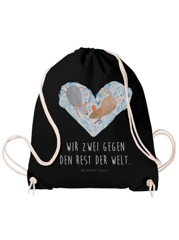 Mr. & Mrs. Panda Stoffbeutel Mäuse Herz mit Spruch in Schwarz