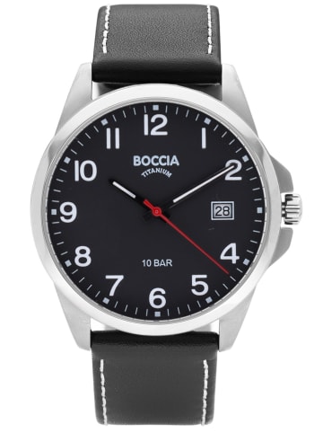 Boccia Herrenuhr Titan mit Lederband Schwarz