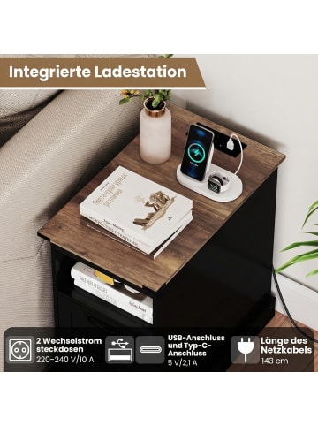 COSTWAY Nachttisch mit Ladestation 35,5 x 60 x 62 cm in Schwarz