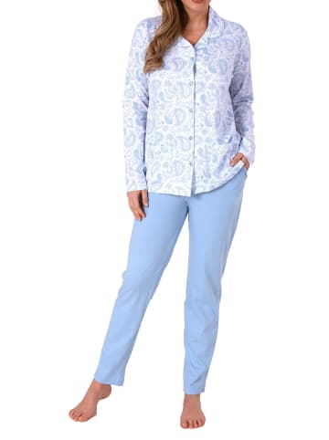NORMANN Pyjama langarm Schlafanzug zum durchknöpfen Single Jersey - 69242 in hellblau