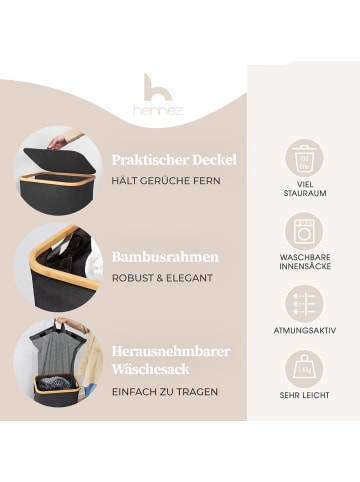 HENNEZ Wäschekorb Adrian 100l dunkelgrau mit Wäschesack Schwarz