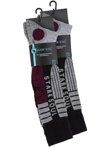 Stark Soul® Ski & Snowboard Socken 2 Paar, mit Spezialpolsterung in Grau-Schwarz-Bordaux