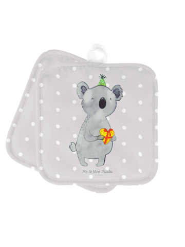 Mr. & Mrs. Panda 2er Set Topflappen  Koala Geschenk ohne Spruch in Grau Pastell