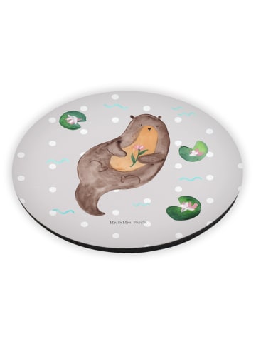 Mr. & Mrs. Panda Rund Magnet Otter Seerose ohne Spruch in Grau Pastell