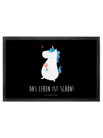 Mr. & Mrs. Panda Gummi-Fußmatte Einhorn Spaziergang mit Spruch in Schwarz