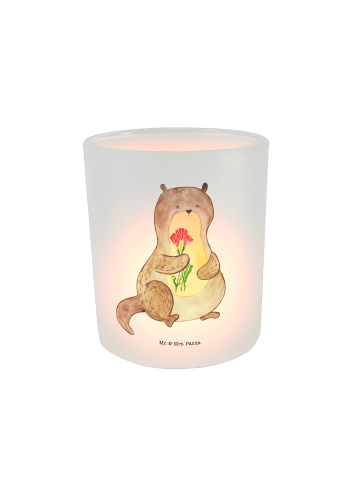 Mr. & Mrs. Panda Glas Windlicht Otter Blumenstrauß ohne Spruch in Transparent