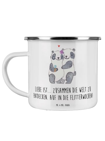 Mr. & Mrs. Panda Emaille Tasse Liebe Flitterwochen mit Spruch in Weiß