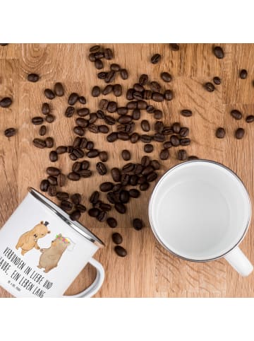 Mr. & Mrs. Panda Camping Emaille Tasse Kirchliche Trauung Liebe ... in Weiß