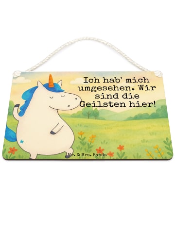Mr. & Mrs. Panda Holzbild Einhorn Mann Design mit Spruch in Weiß