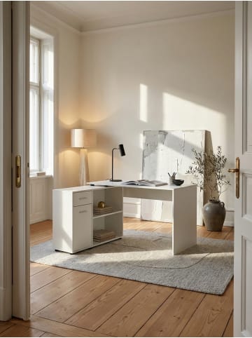 KADIMA DESIGN Schreibtisch mit Regal-Platte, integriertes Regal, flexibel aufstellbar in Weiß