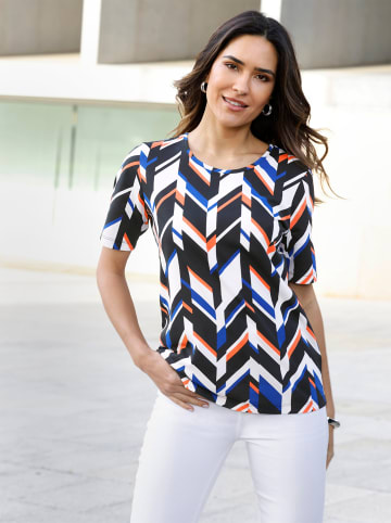 Sieh an! Kurzarm-Shirt in ecru-royalblau-bedruckt