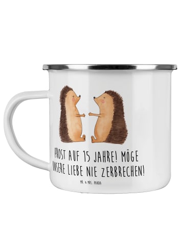 Mr. & Mrs. Panda Camping Emaille Tasse 15. Hochzeitstag Gläserne... in Transparent