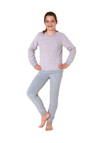 NORMANN Frottee Pyjama langarm Bündchen Schlafanzug Herz - 71578 in Grau
