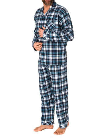 NORMANN Lange Flanell Schlafanzug Pyjama kariert - 76495 in marine