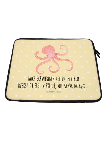 Mr. & Mrs. Panda Laptop Tasche Tintenfisch mit Spruch in Gelb Pastell