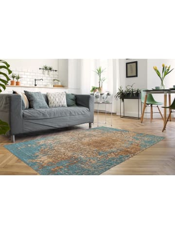 Kayoom Kurzflor Teppich Primavera 725 in sand - blau - rechteckig