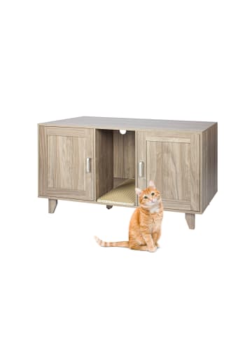 relaxdays Katzenschrank in Graubraun - (B)120 x (H)65 x (T)52 cm