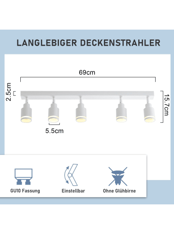 ZMH Deckenleuchte in Weiß Modern 5-flammige GU10 Deckenspot