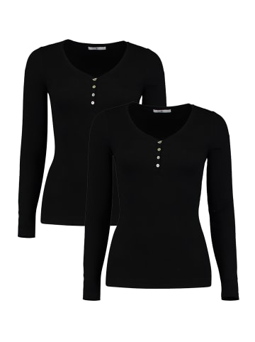 Hailys Dünnes Langarm Shirt 2-er Stück Set Stretch Longsleeve KORA in Schwarz-2