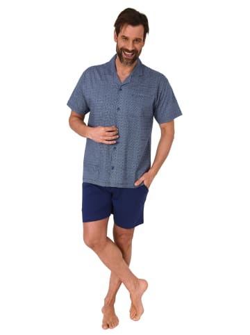 NORMANN kurzarm Schlafanzug Shorty Pyjama zum durchknöpfen - 78266 in marine