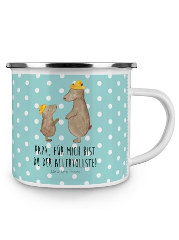 Mr. & Mrs. Panda Camping Emaille Tasse Bären mit Hut mit Spruch in Türkis Pastell