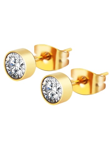 Adeliás Damen Ohrringe – Ohrstecker aus Edelstahl mit Zirkonia in gold