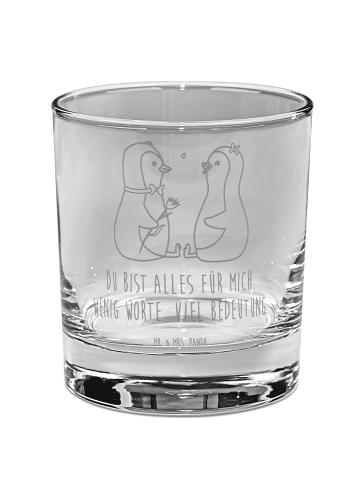 Mr. & Mrs. Panda Old Fashioned Glas Pinguin Pärchen mit Spruch in Transparent