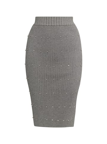 faina Damen Strickrock Mit Strass-Steinen in Grau Melange