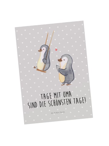 Mr. & Mrs. Panda Postkarte Pinguin Oma schaukeln mit Spruch in Grau Pastell