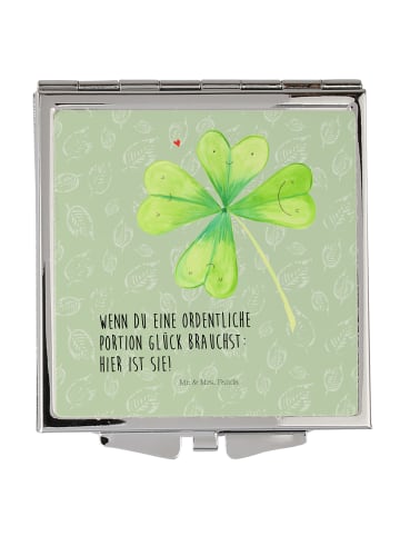Mr. & Mrs. Panda Schminkspiegel Blume Kleeblatt mit Spruch in Blattgrün