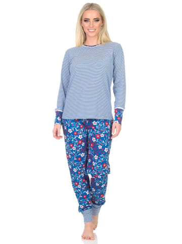 NORMANN Langarm Schlafanzug Pyjama Bündchen Streifen - 84818 in marine