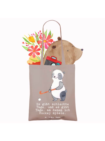 Mr. & Mrs. Panda Schultasche Panda Hockey spielen mit Spruch in Braun Pastell