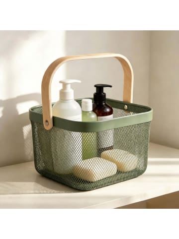 relaxdays 2 x Drahtkorb in Mint/ Natur - (B)26 x (H)17,5 x (T)24 cm