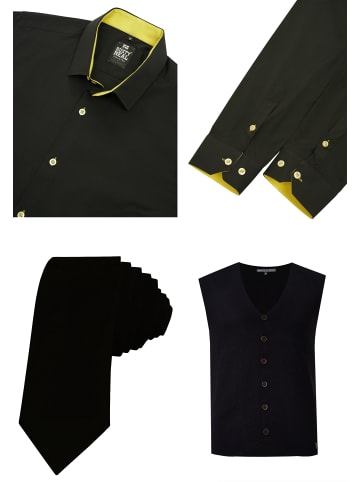 Rusty Neal Hemd mit Weste und Krawatte 3er Set in Schwarz / Gelb