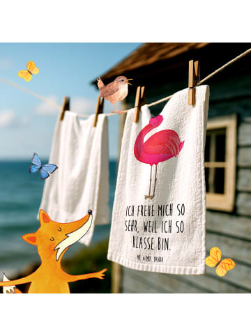 Mr. & Mrs. Panda Handtuch Klein Flamingo Stolz mit Spruch in Weiß