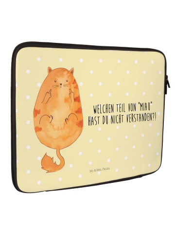 Mr. & Mrs. Panda Laptop Tasche Katze Mittelfinger mit Spruch in Gelb Pastell