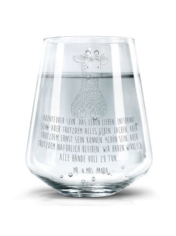 Mr. & Mrs. Panda Gravur Glas Giraffe Blumenkranz mit Spruch in Transparent