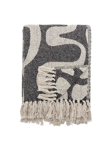 Bloomingville Decke SALOBRE Schwarz Natur Gemustert mit Fransen 160x130 cm