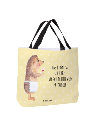 Mr. & Mrs. Panda Shopper Igel Wein mit Spruch in Gelb Pastell
