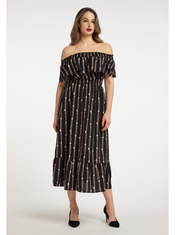 faina Damen Maxikleid Mit Allover-Print in Schwarz