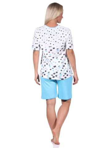 NORMANN kurzarm Shorty Schlafanzug Pyjama TupfenPunkte - 72797 in blau
