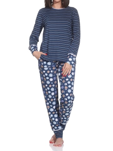 NORMANN Langarm Schlafanzug Pyjama Bündchen Streifen in marine