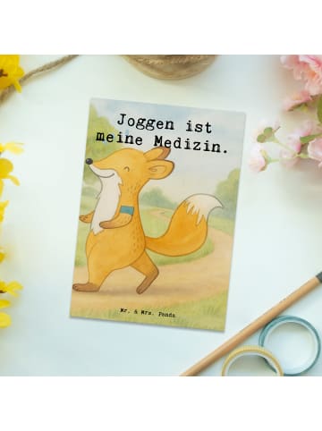 Mr. & Mrs. Panda Postkarte Fuchs Joggen Design mit Spruch in Weiß
