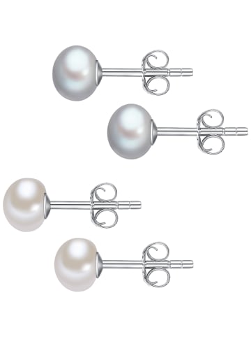 Lulu & Jane 2er Set Ohrstecker Sterling Silber Süßwasser-Zuchtperle weiß silber in weiß