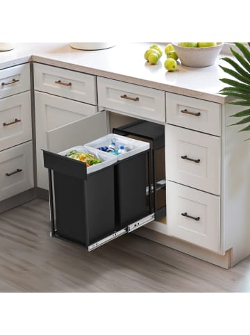 SONGMICS Mülleimer Petaja in Schwarz - (B)25.4 x (H)44 x (T)48.6 cm - 2 x 15 L