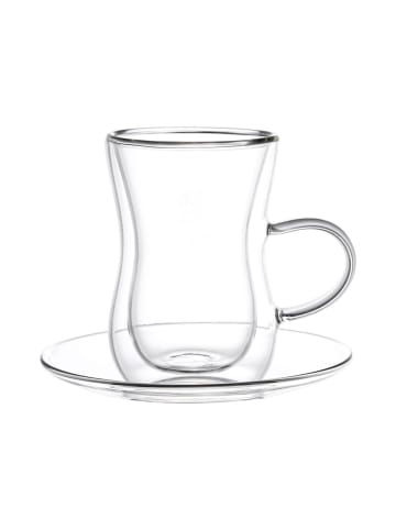 Schäfer 4 tlg. Teegläser-Set 150ml Doppelwandige Gläser mit Henkel in Transparent