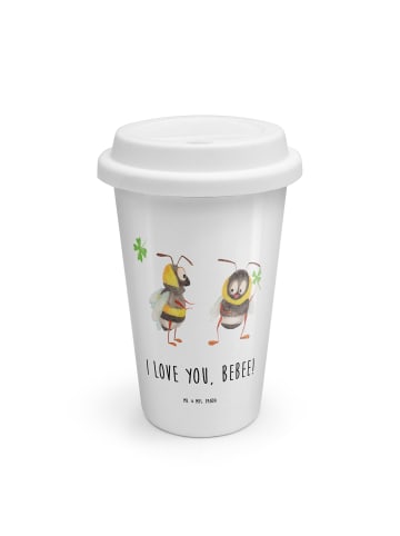 Mr. & Mrs. Panda To Go Becher Bienen Paar mit Spruch in Weiß
