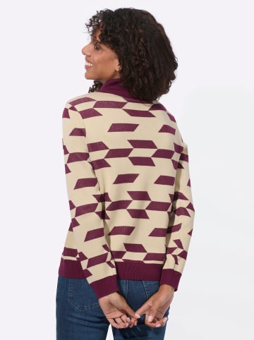 WITT WEIDEN Rollkragen-Pullover in bordeaux-sand-gemustert