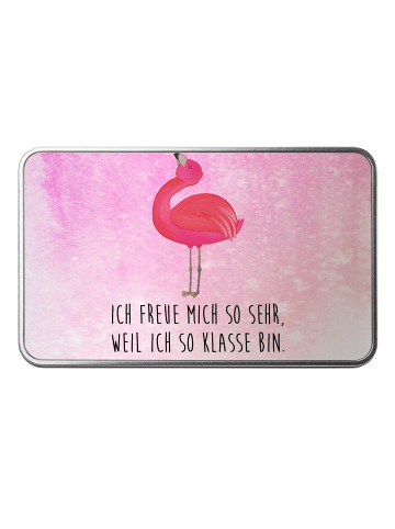 Mr. & Mrs. Panda Metalldose Flamingo Stolz mit Spruch in Aquarell Pink